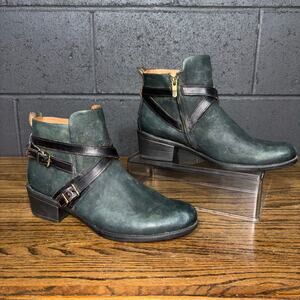 Bussola Green Leather Ankle Boots Buckle Strap Zip EU 40 US 9–9.5